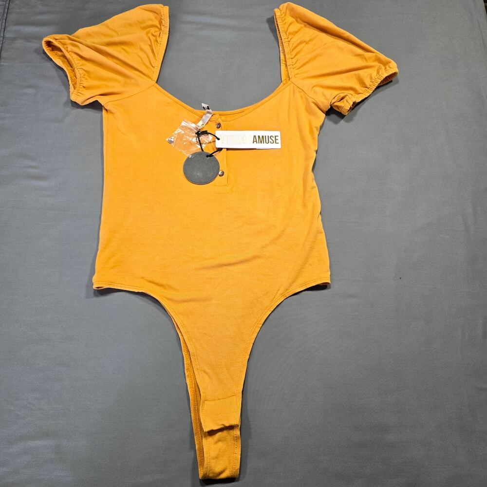 Amuse Yellow Gold Leotard Women's Small Bodysuit Clasp Thong Intimates NEW $60